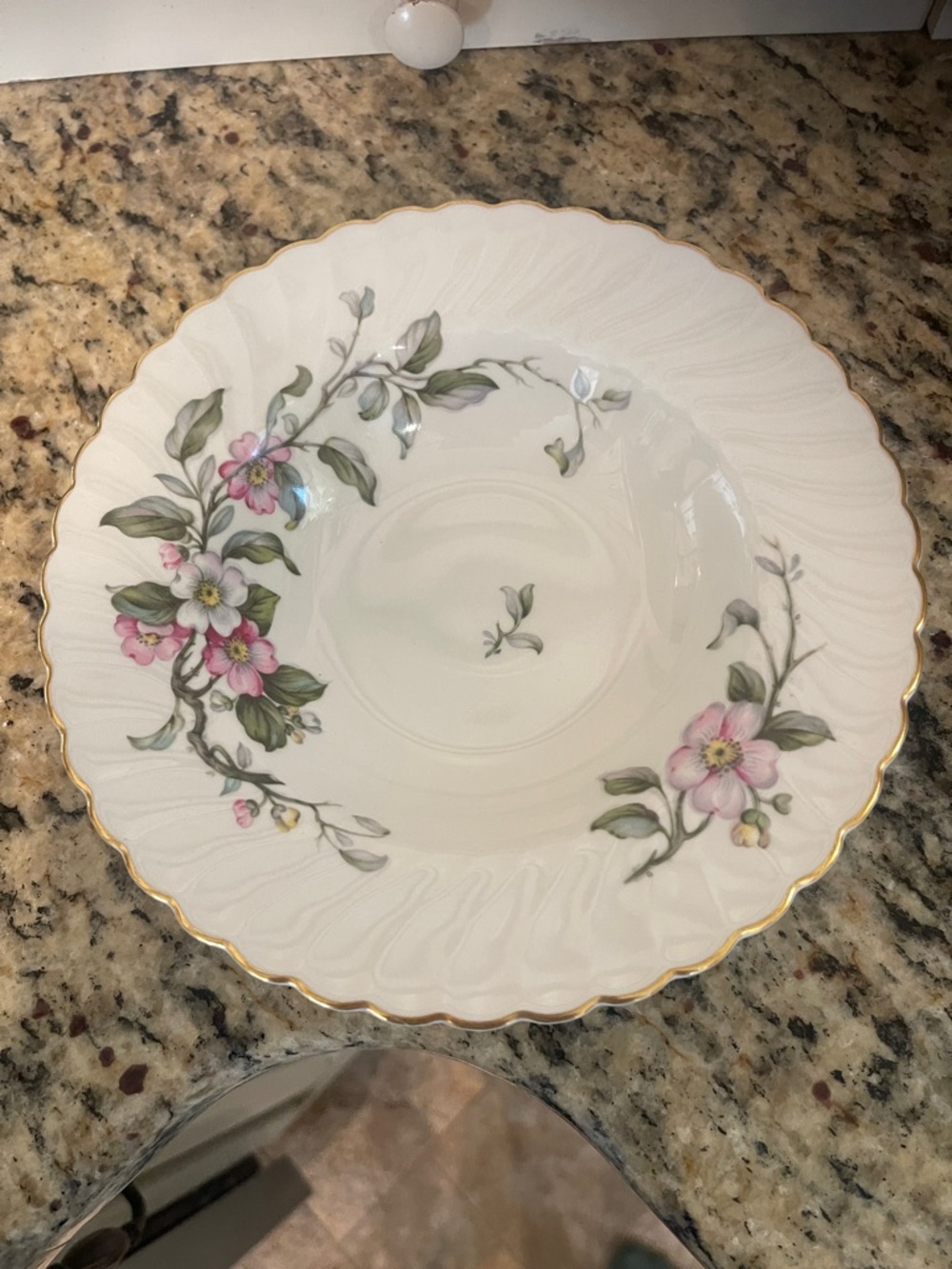 Syracuse China Fruit Dessert Dish Bowl Gold Trim Apple Blossom Pattern Vintage